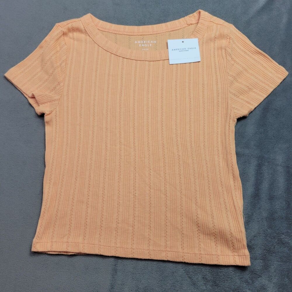 American Eagle Womens Ribbed Peach Short Sleeve Top S